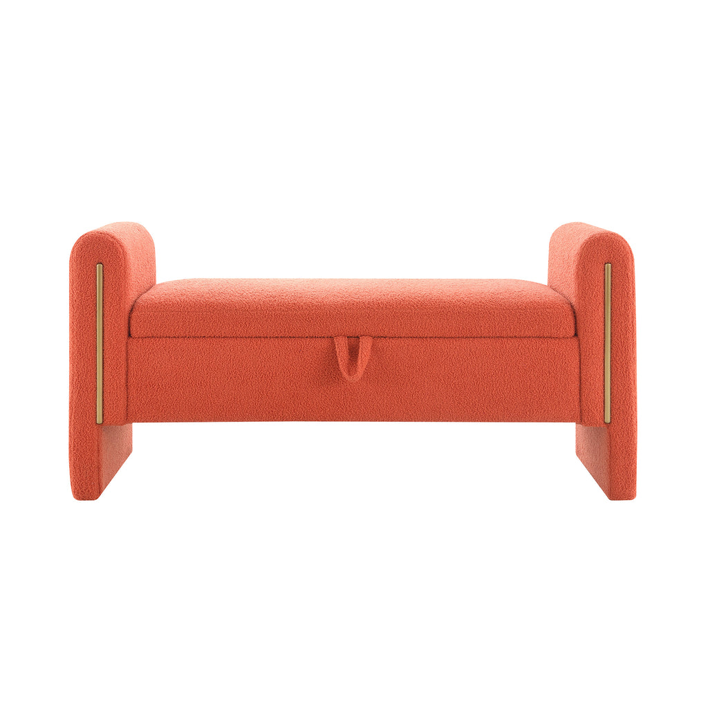 Modern Teddy Bed End Bench with Arms and Storage, Upholstered Orange Foot Rest Stool for Living Room, Bedroom, Dorm, Comfy Window Vanity Bench - Grand Goldman Shop