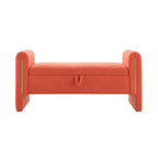 Modern Teddy Bed End Bench with Arms and Storage, Upholstered Orange Foot Rest Stool for Living Room, Bedroom, Dorm, Comfy Window Vanity Bench - Grand Goldman Shop