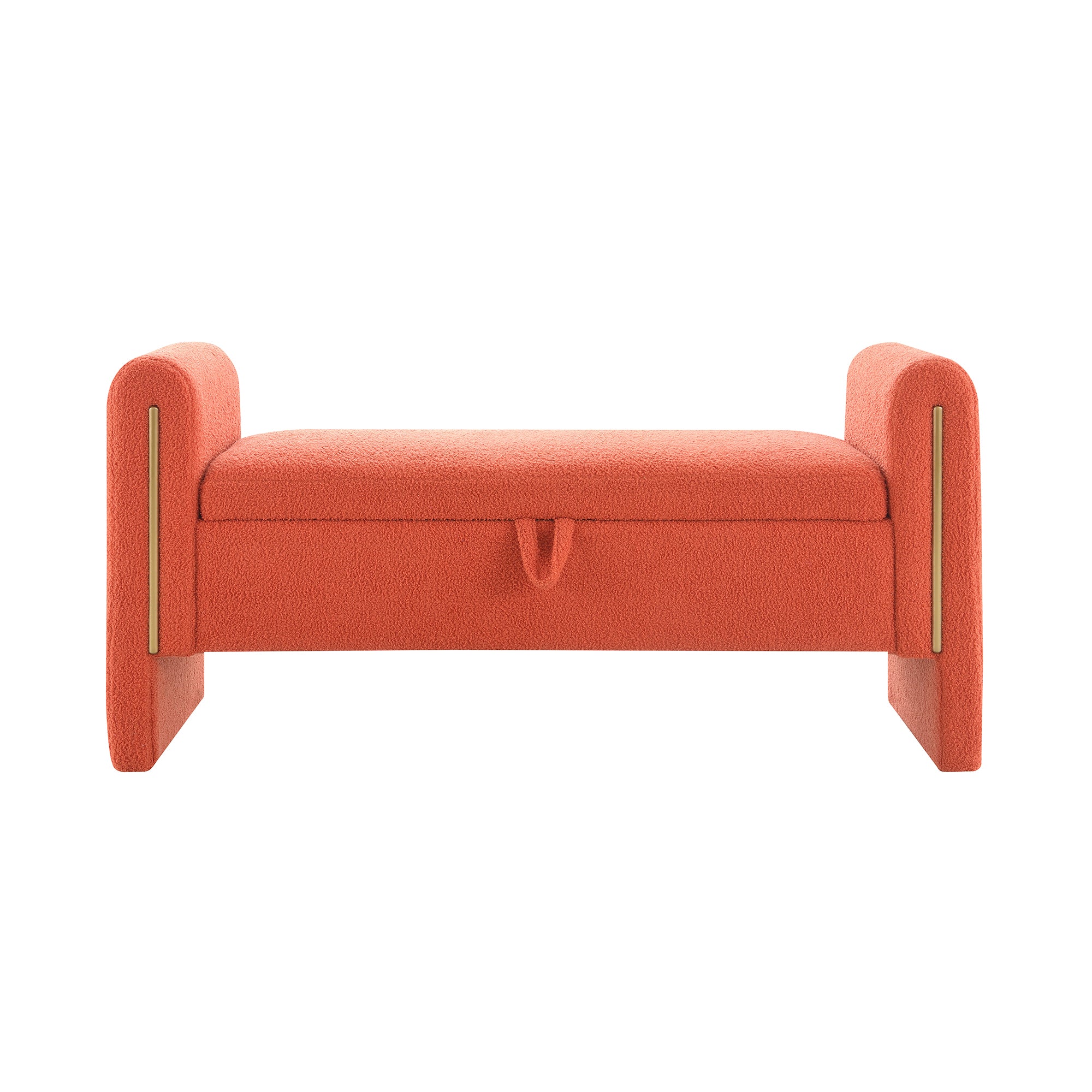 Modern Teddy Bed End Bench with Arms and Storage, Upholstered Orange Foot Rest Stool for Living Room, Bedroom, Dorm, Comfy Window Vanity Bench - Grand Goldman Shop