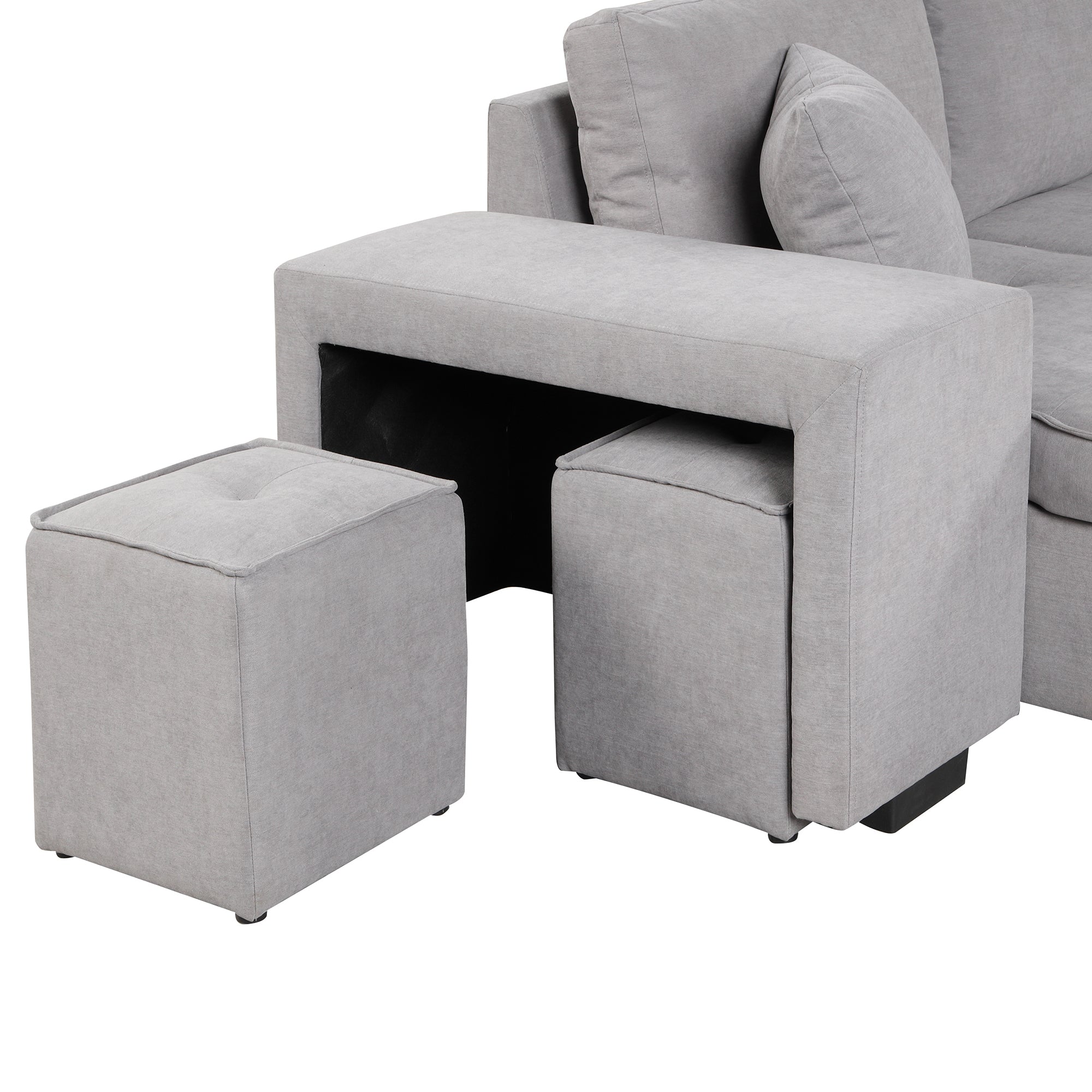 Modern Reversible L-Shape Pull Out Sleeper Sofa with Storage Chaise and Stools, Gray Linen, 104.5' - Grand Goldman Shop