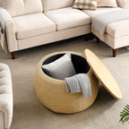 Round Storage Ottoman, 2 in 1 Function, Work as End table and Ottoman, Natural (25.5'x25.5'x14.5') - Grand Goldman Shop