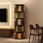 5 Tier Rotating Bookshelf, 360° Display Round Spinning Bookshelf, Space-Saving, Small Space Rotating Bookshelf Tower for Bedroom, Living Room, Home, Office, Walnut - Grand Goldman Shop