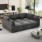 Stylish Modular U-Shaped Sectional Sofa with USB Ports, Black Chenille, 86.6' - Grand Goldman Shop