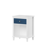 Navy+Golden Handle Wooden Nightstand with One Drawer One Shelf for Kids and Adults, White+Navy Finish, MDF Material, 26.77''H - Grand Goldman Shop