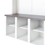 Farmhouse Wooden Hall Tree with 6 Hooks, Walnut Storage Bench with Adjustable Shelves, 4-in-1 Entryway Shoe Cabinet with Cubbies for Mudroom, Living Room, White, 76.7'H (OLD SKU: N721S000044K) - Grand Goldman Shop
