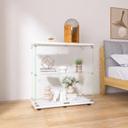 Two-door Glass Display Cabinet 2 Shelves with Door, Floor Standing Curio Bookshelf for Living Room Bedroom Office, 33.35'*31.