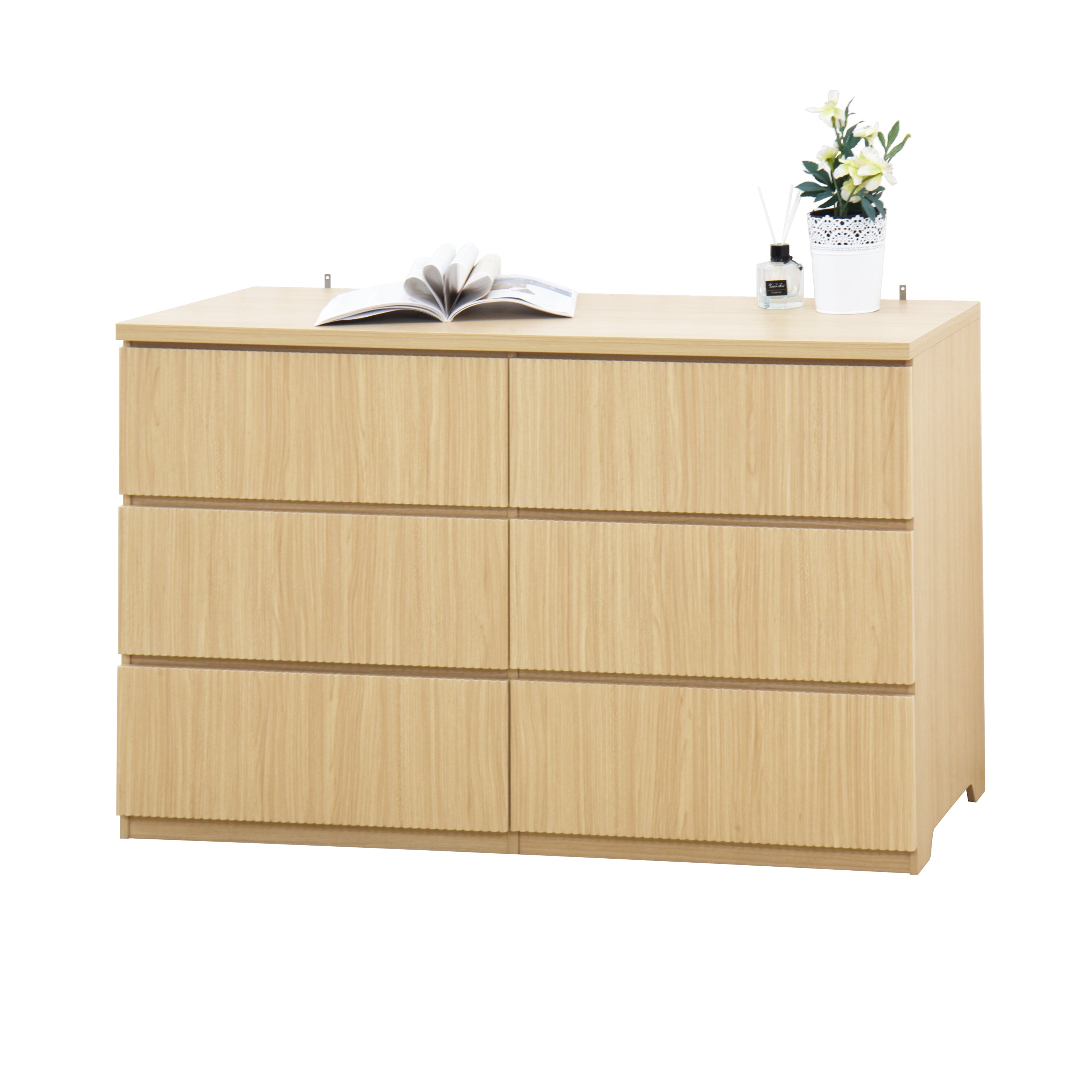 6 Drawer Storage Cabinet ,Dresser, Wood Storage Tower Clothes Organizer with Wavy drawer panel, Wide Chest of 6 Drawers, Large Storage Space for Bedroom, Hallway, Entryway Living Room Natural - Grand Goldman Shop