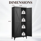 Black Metal Adjustable 2-Door Kitchen Pantry Cabinet with Striped Design and Gold Handles, Tall Steel Storage Locker for Kitc