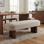 Indoor Khaki Boucle Dining Bench with Walnut Color Legs, 60.04'L Upholstered Seating for Kitchen, Dining Room and Living Space,250lbs Capacity - Grand Goldman Shop