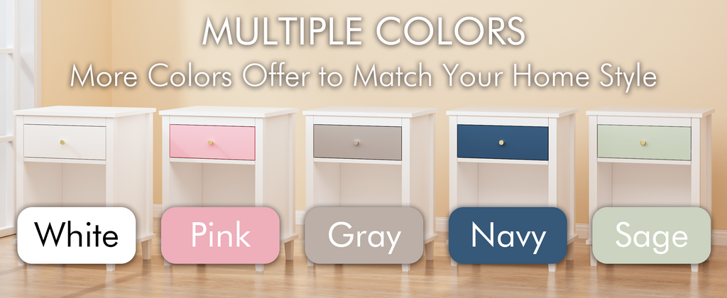 26.77''H White Wooden Nightstand with One Drawer and Shelf, Golden Handle, MDF Construction for Kids and Adults - Grand Goldman Shop