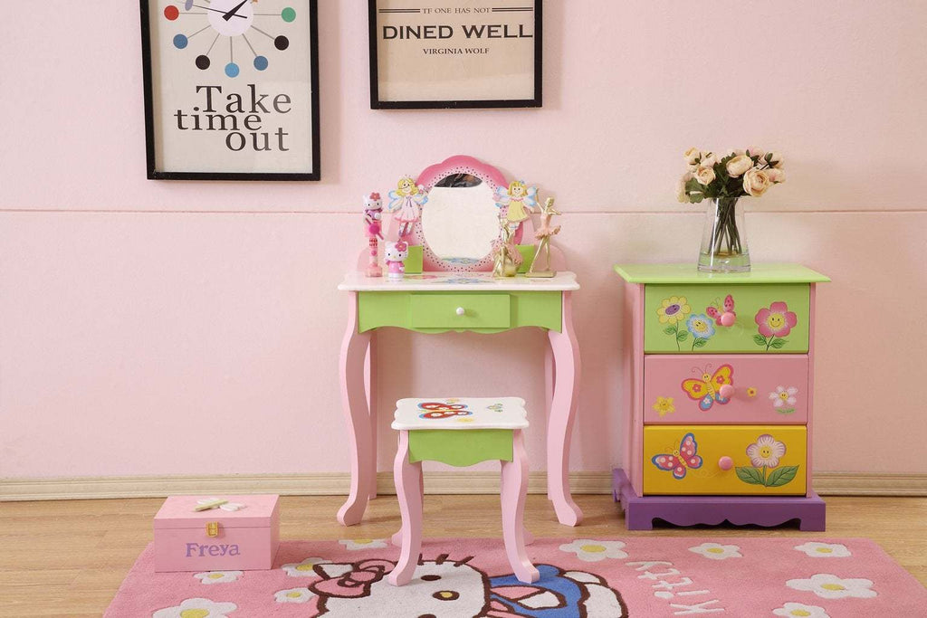 Kids Funnel Layla Girls Flower Vanity Set with Stool - Grand Goldman