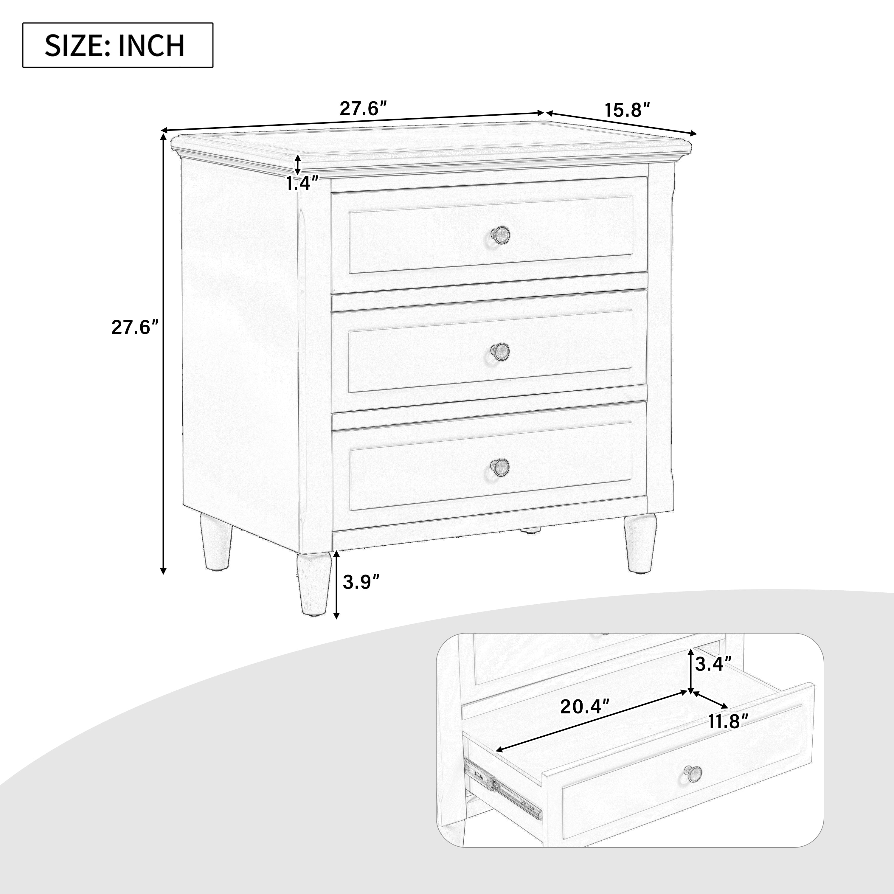 U_STYLE 28''painted Nightstand with 3 Drawers and Smooth Gliding Rails ,Simple Bedside Cabinet with Metal handle, Minimalist Sofa Side Table with rubber legs for Bedroom Sofa Couch Office - Grand Goldman Shop