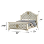 Jasmine Queen 5 Pc LED Bedroom Set in Beige made with Wood and Gold Accents - Grand Goldman Shop