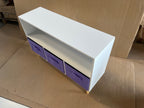 Kids Bookcase with Collapsible Fabric Drawers, Children's Book Display Organizer in White and Purple, MDF with Pine Legs - Gr