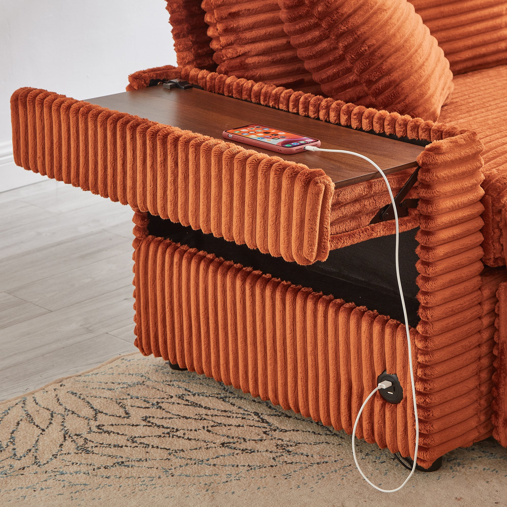 Comfortable Fluffy Corduroy Lazy Sofa, Storage Space for Big Loveseat, Super Soft Chaise Lounge with Double Ottomans and Table Board,Suitable for Chailiving - Grand Goldman Shop