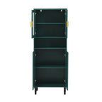 Tempered Glass Door Tall Storage Bookcase with adjustable board, 4 doors MDF painting finished cabinet, Green, Living room Bedroom storage - Grand Goldman Shop