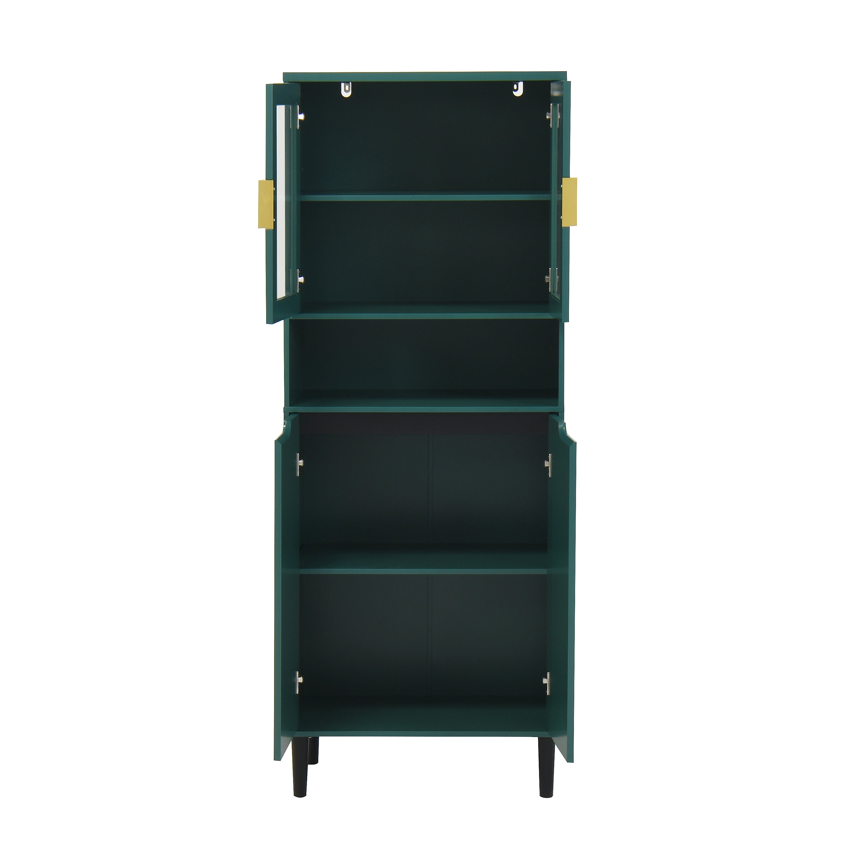 Tempered Glass Door Tall Storage Bookcase with adjustable board, 4 doors MDF painting finished cabinet, Green, Living room Bedroom storage - Grand Goldman Shop