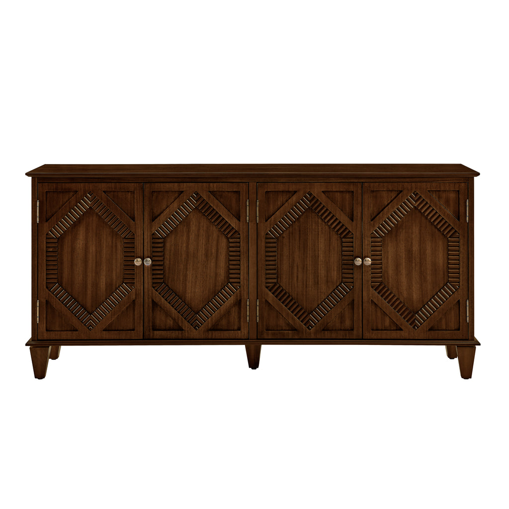 65.2' Mid Century Modern Sideboard Buffet Cabinet with Storage, Symmetrical Geometric Accent Coffee Bar Wine Bar Storage Cabinet, Large Console Table for Living Room/Entryway/Kitchen, Walnut - Grand Goldman Shop