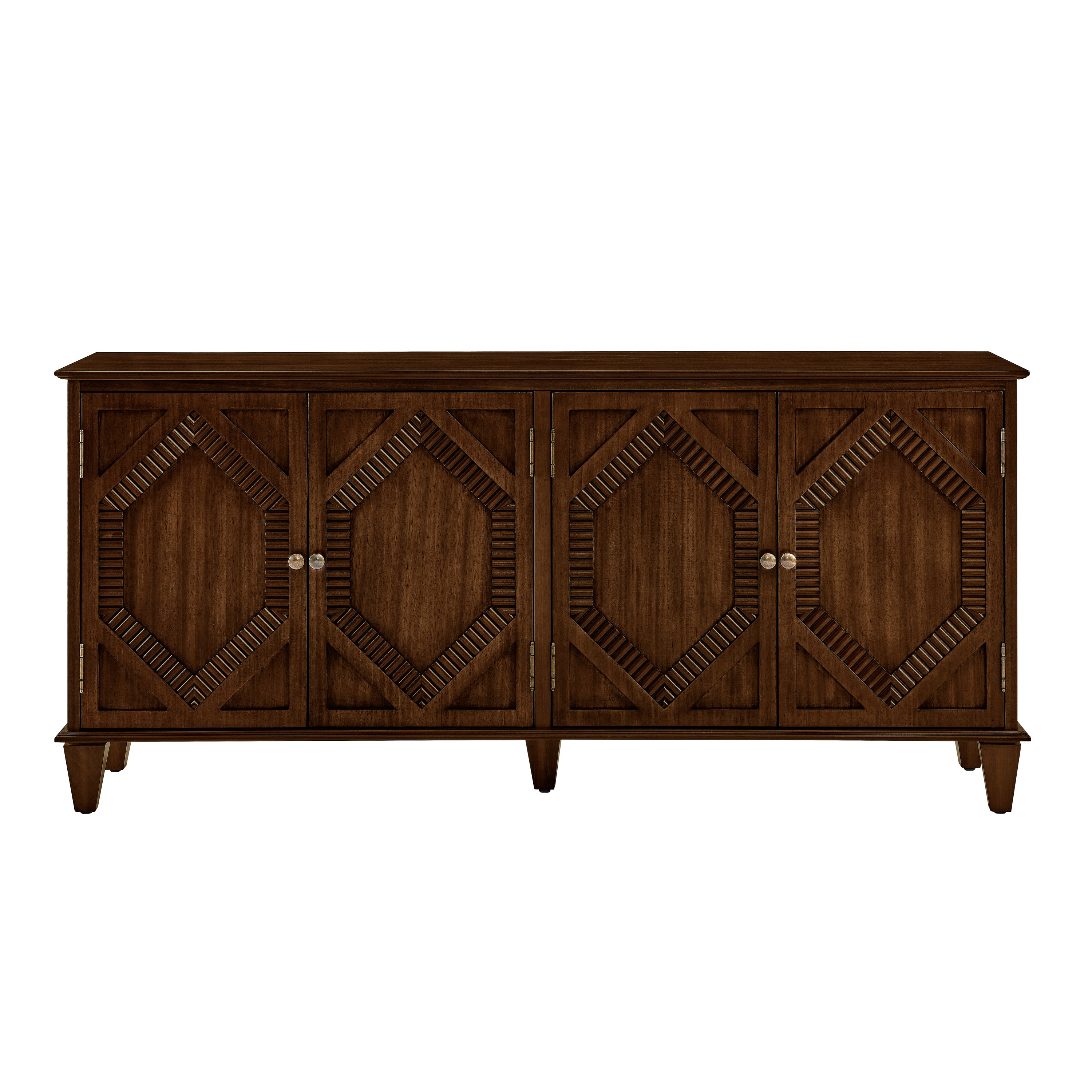 65.2' Mid Century Modern Sideboard Buffet Cabinet with Storage, Symmetrical Geometric Accent Coffee Bar Wine Bar Storage Cabinet, Large Console Table for Living Room/Entryway/Kitchen, Walnut - Grand Goldman Shop