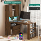 L Shaped Desk,Computer Desk with Drawers,Bookshelf,with LED Light,Modern Corner Desk,Home Office Desk,L-Shaped Study Table Wr