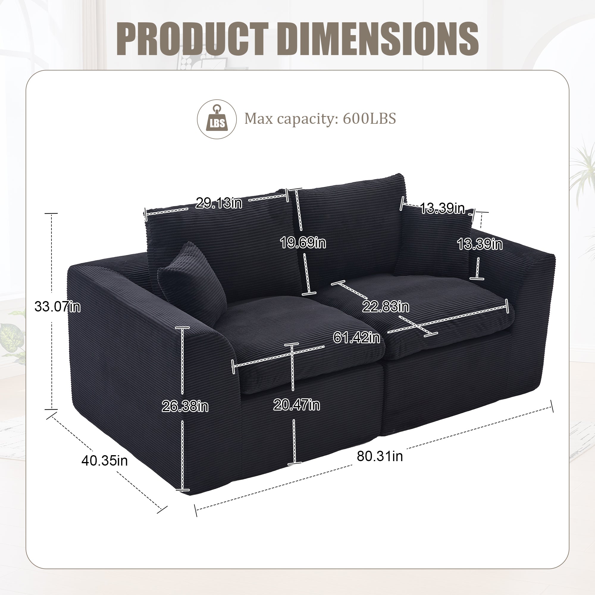 UNITED WE WIN Modular Sectional Sofa Cloud Couch,Comfy Cloud Modern Sofa,2 Seater with Cushion Covers Removable Furniture for Living Room Bedroom Apartments Dorms,No Assembly Required - Grand Goldman Shop