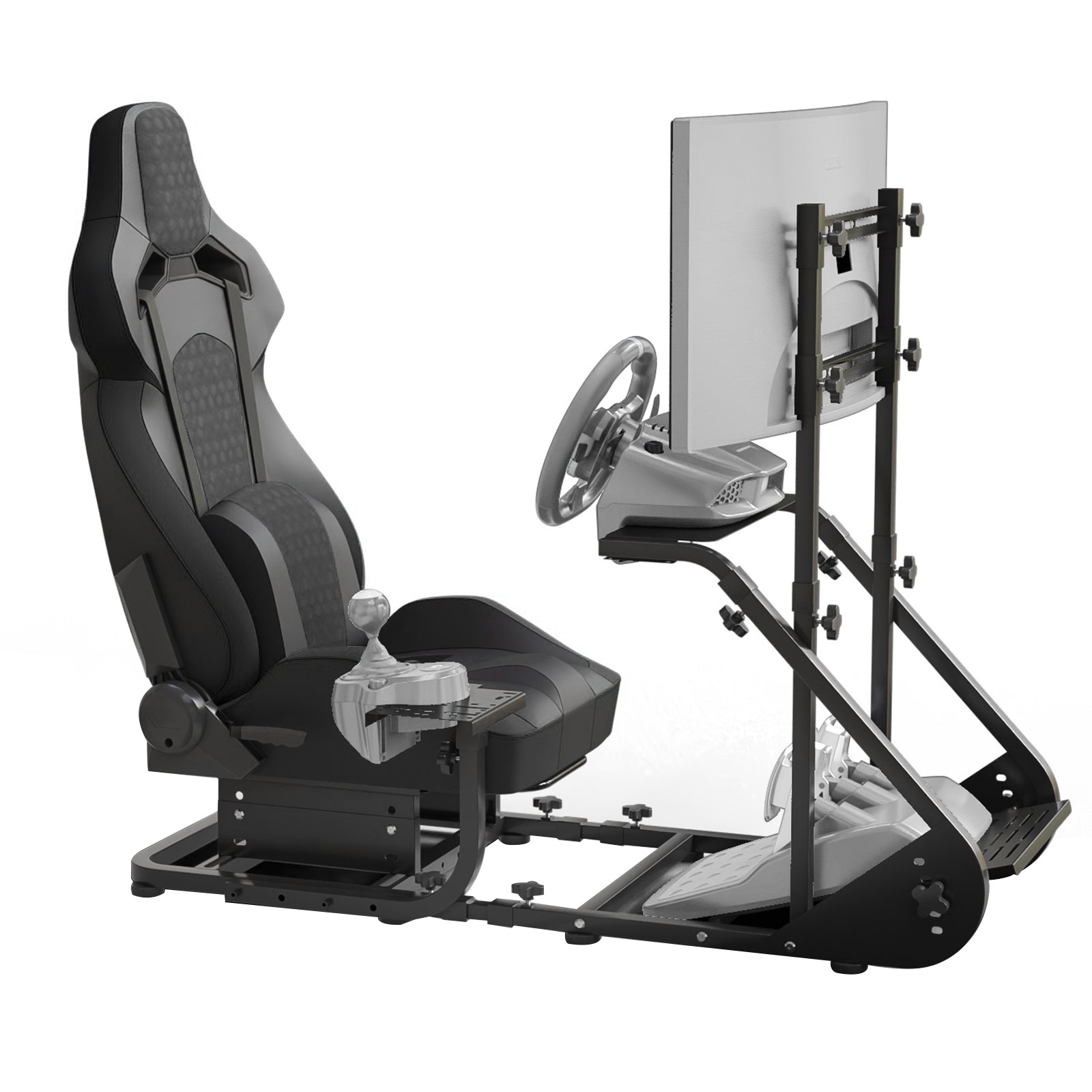 Enhanced and stable racing wheel cockpit, compatible with Fanatec, PXN, Thrustmaster, and Logitech adjustable driving simulat