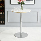 Rock slab circular tabletop non adjustable (39 inches high) bar table, bar table with silver legs and base (white) - Grand Goldman Shop