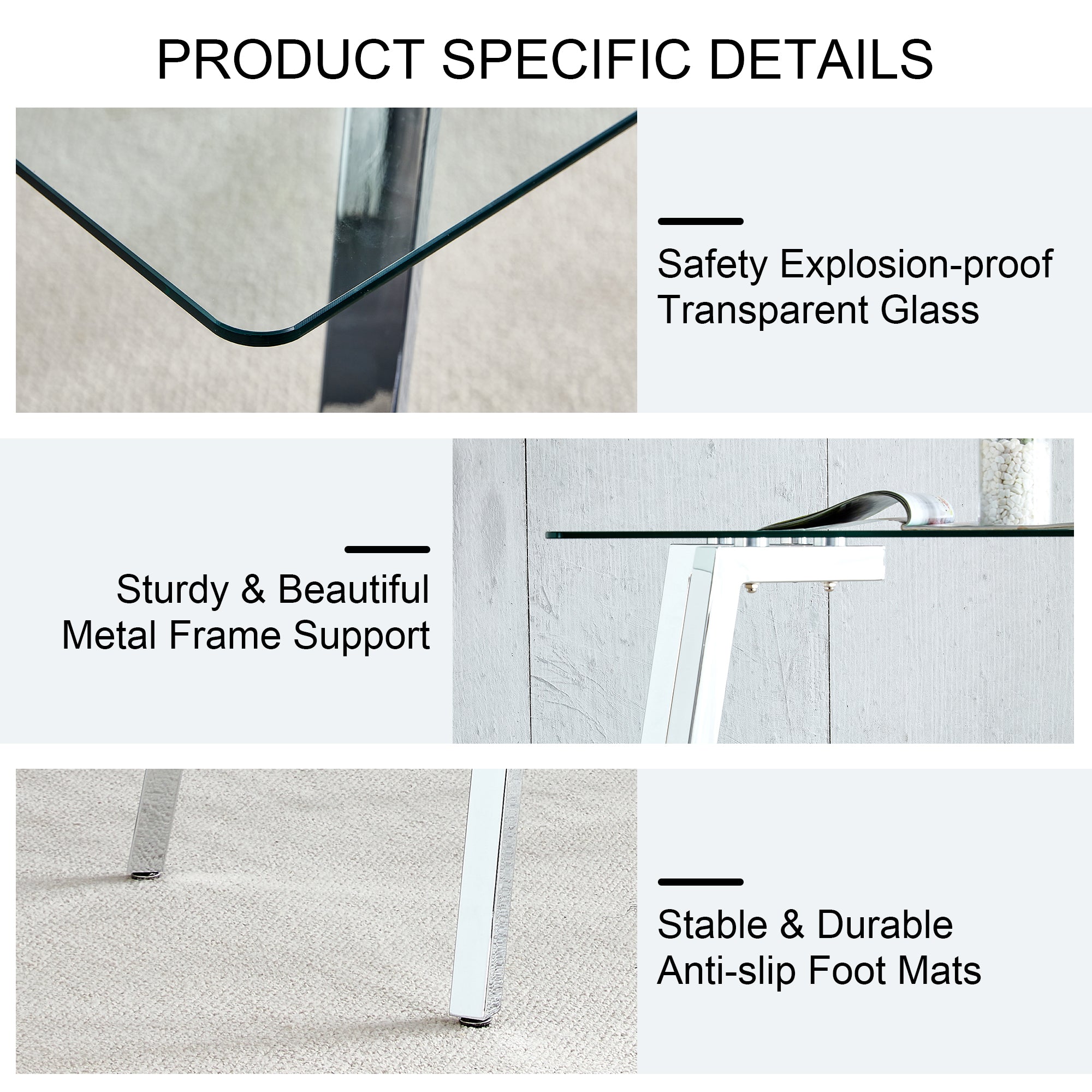 Glass Dining Table Modern Minimalist Rectangular  for 4-6 with 0.31' Tempered Glass Tabletop and plating Metal Legs, Writing Table Desk, for Kitchen Dining Living Room, 51' W x 31'D x 30' H 1123 - Grand Goldman Shop