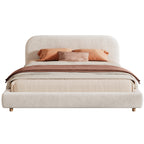 King Size Platform Bed with Boucle Fabric, Boucle Fabric Upholstered Platform Bed with Curve-Shaped Design Headboard, White, Easy Assembly - Grand Goldman Shop