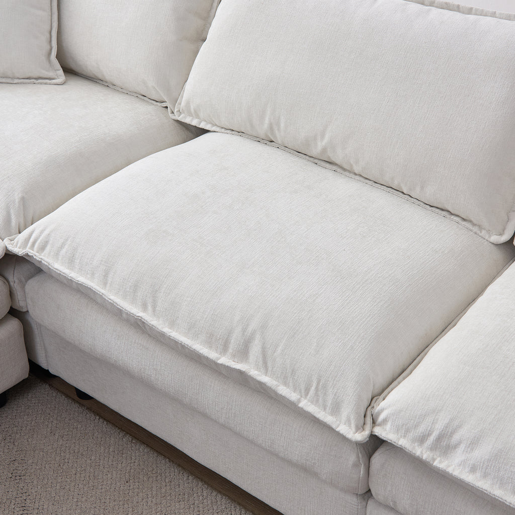105' Modular Sectional Couch,Upholstered Soft Chenille Fabric Sofa,3 Seater with Ottoman L Shape Sofa Beige - Grand Goldman Shop