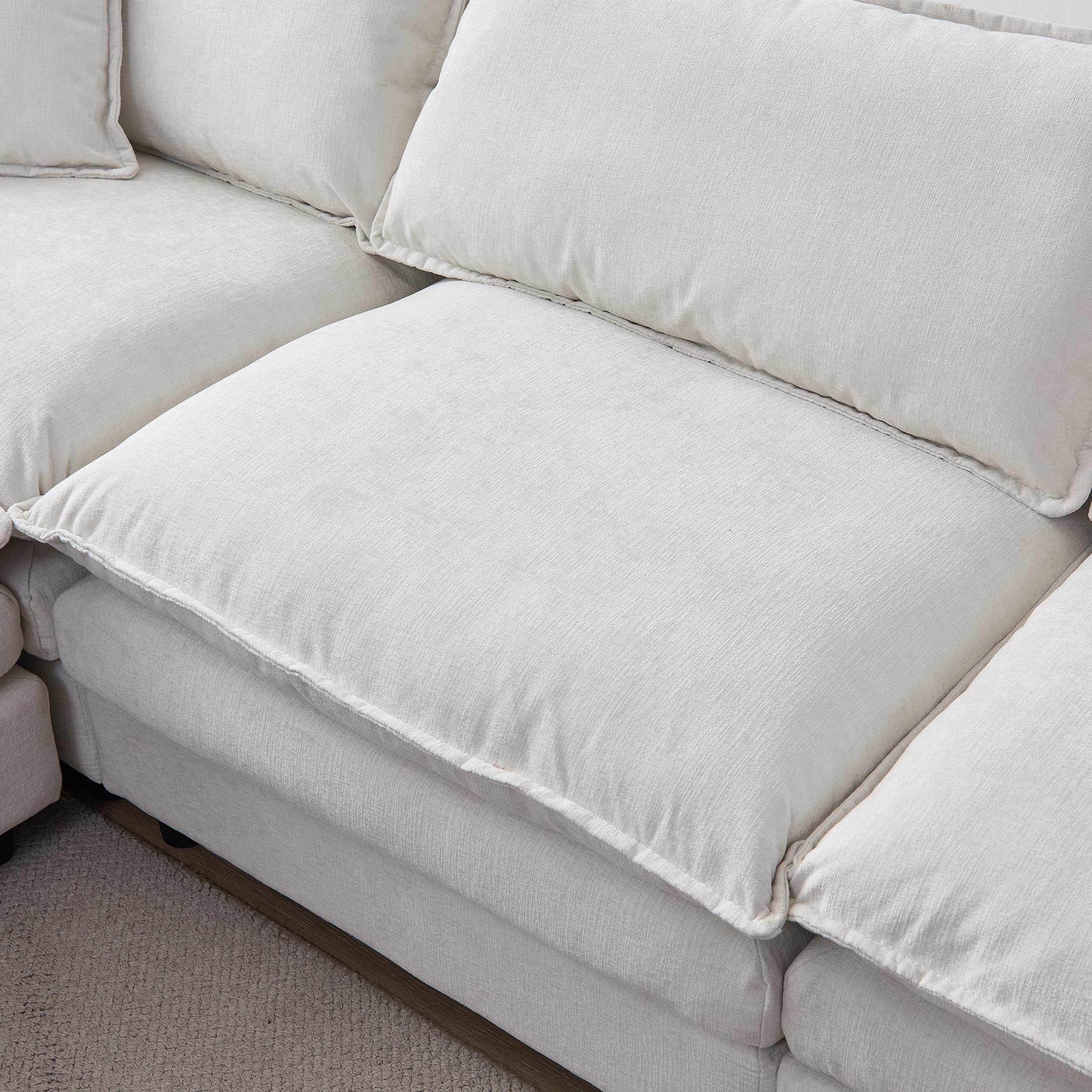 105' Modular Sectional Couch,Upholstered Soft Chenille Fabric Sofa,3 Seater with Ottoman L Shape Sofa Beige - Grand Goldman Shop