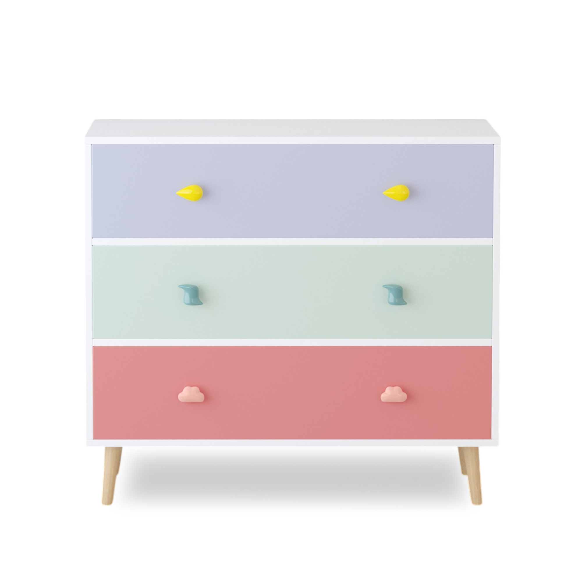 Kids 3 Drawer Dresser, Colorful Storage Cabinet with Anti-Tip Safety for Toddler Room, Nursery, Living Room, Apartment - Soli