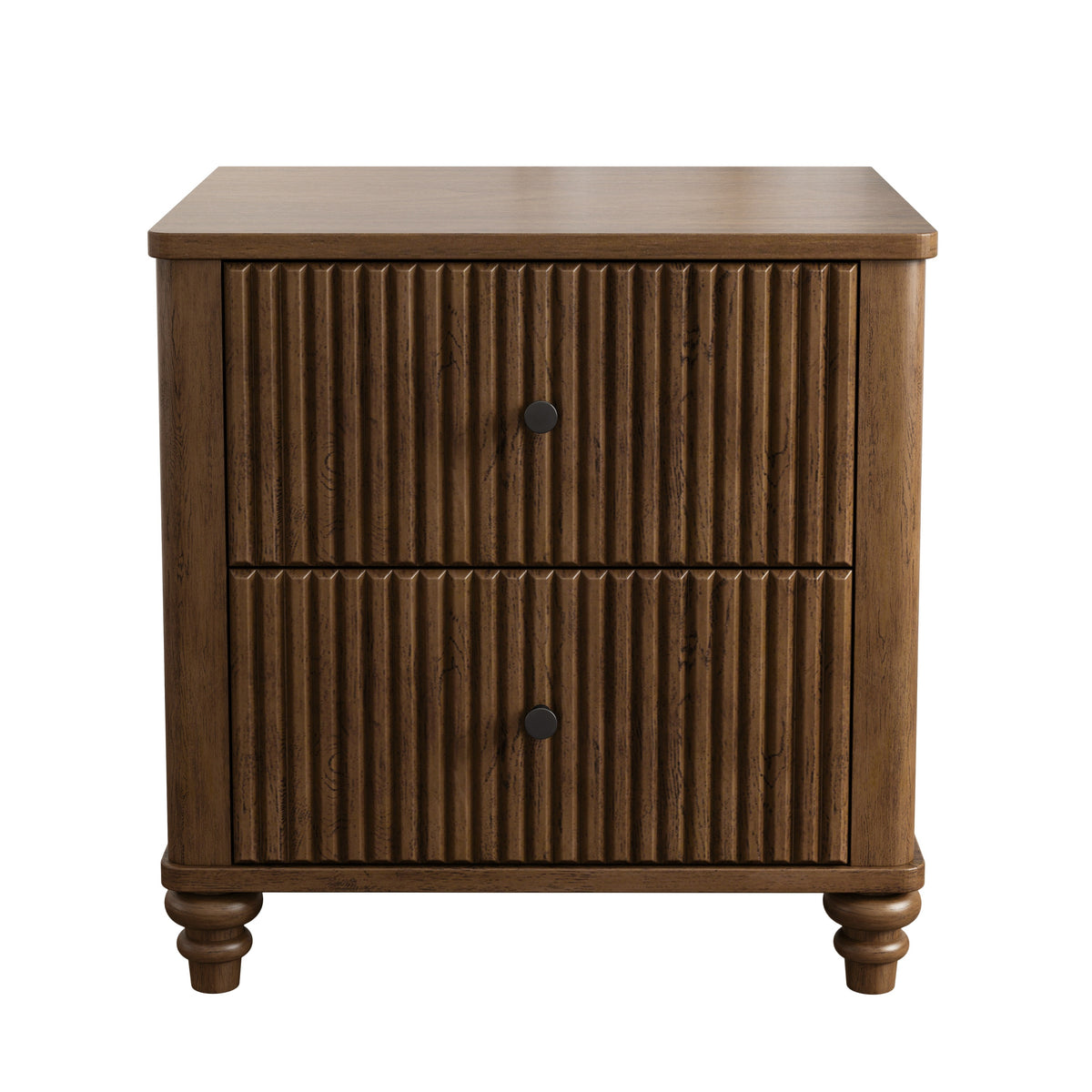 Mid Century Modern Fluted Nightstand 2-Piece Set, 21.65' Wide Wooden Bedside Table with 3 Drawers, Walnut Finish - Grand Goldman Shop