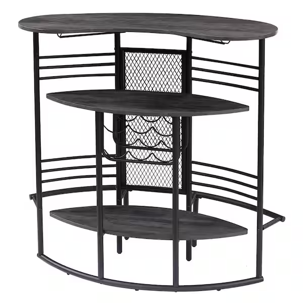 Oval Bar Table with Wood Counter Top and Wine Rack Storage, Wine Bakers Rack for Dining Room, Gray - Grand Goldman Shop