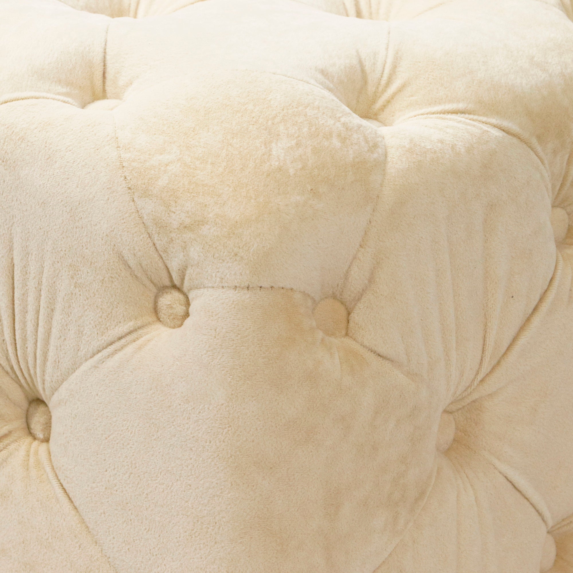 Beige Modern Velvet Upholstered Ottoman, Exquisite Small End Table, Soft Foot Stool, Dressing Makeup Chair, Comfortable Seat for Living Room, Bedroom, Entrance - Grand Goldman Shop
