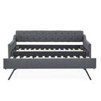 Twin Size Upholstered Daybed with Trundle and USB Charging, Dark Gray Linen - Grand Goldman Shop