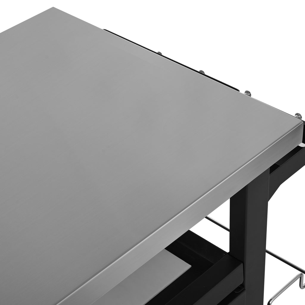 K&K 39.5' Outdoor Grill Cart with Storage Cabinet, Outdoor Bar Cart Pizza Oven Table with Wheels, Stainless Steel Top, Outdoor Kitchen Island with Spice & Paper Rack for BBQ, Waterproof Cover Included - Grand Goldman Shop