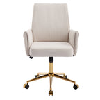 Ergonomic Mid-Back Office Chair with Striped Fabric, White Corduroy, Adjustable Lumbar Support and Gold Base, 25.2 x 24.0 x 3