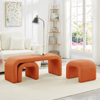 Set of 3 U-Shaped Modern Bench Teddy  Ottoman Bench for Entryway, Bedroom End of Bed, Set of 3 Small Sofa Footrest Extra Seating for Living Room, 44+18 Inch Bench Bench & Ottoman- Orange - Grand Goldman Shop