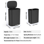 13 Gallon 50L Kitchen Foot Pedal Operated Soft Close Trash Can - Stainless Steel Ellipse Bustbin - BLACK - Grand Goldman Shop