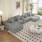 150''Width 5-piece Sectional Sofa with 2 Ottomans,Comfy U-shaped Sofa Couch for Living Room,Light Grey Plush Corduroy Fabric - Grand Goldman Shop