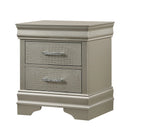 1pc Modern Glam Style Two Drawers Nightstand Champagne Finish Solid Wood Crystal-Like Diamond Tufted Crocodile Texture Bedroom Furniture - Grand Goldman Shop