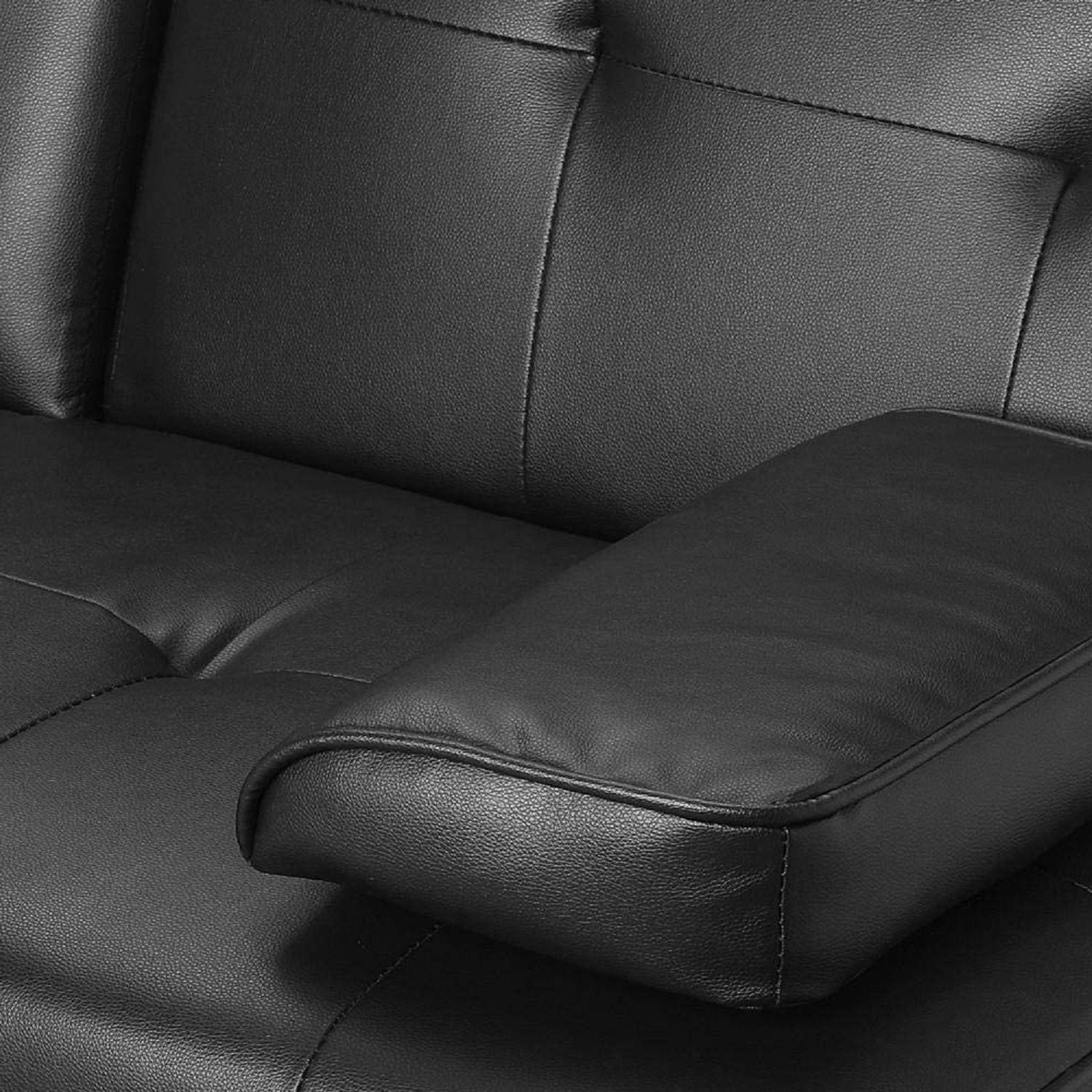 MEGA Futon Sofa Bed, Modern Faux Leather Convertible Folding Lounge Sofa for Living Room with 2 Cup Holders Removable Soft Armrests and Sturdy Metal Legs, Charming Black. - Grand Goldman Shop