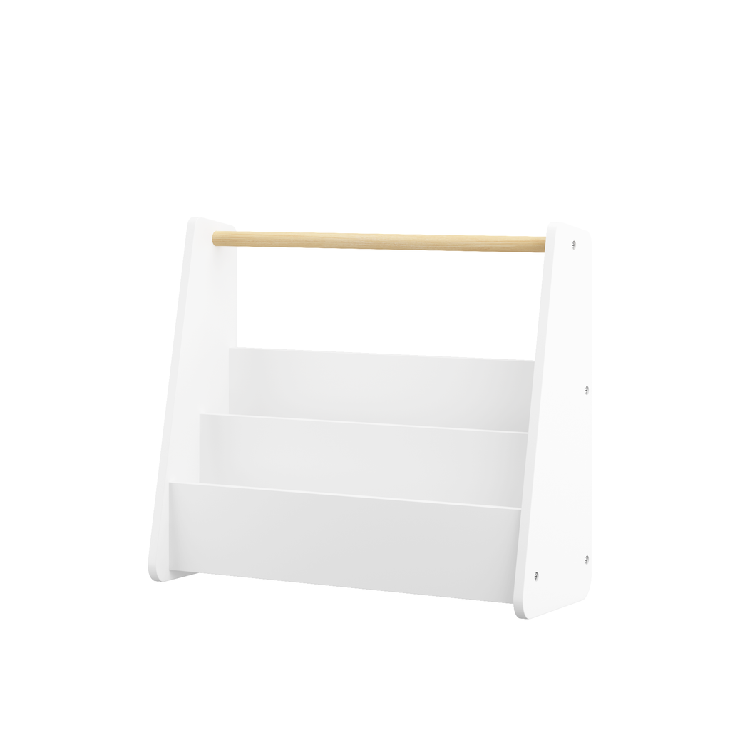Kids Bookshelf with Wooden Handle, 2-Tier Front-Facing Toddler Bookcase, Portable Children's Book Storage Organizer for Bedro