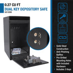 Black Steel Dual Key Depository Safe with Anti-Theft Design and Mounting Hardware, 0.27 Cu Ft - Grand Goldman