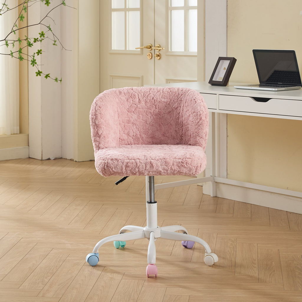 Stylish A&A Furniture Office Chair,Artificial rabbit hair Home Office Chair with Metal Base,Adjustable Desk Chair Swivel Offi