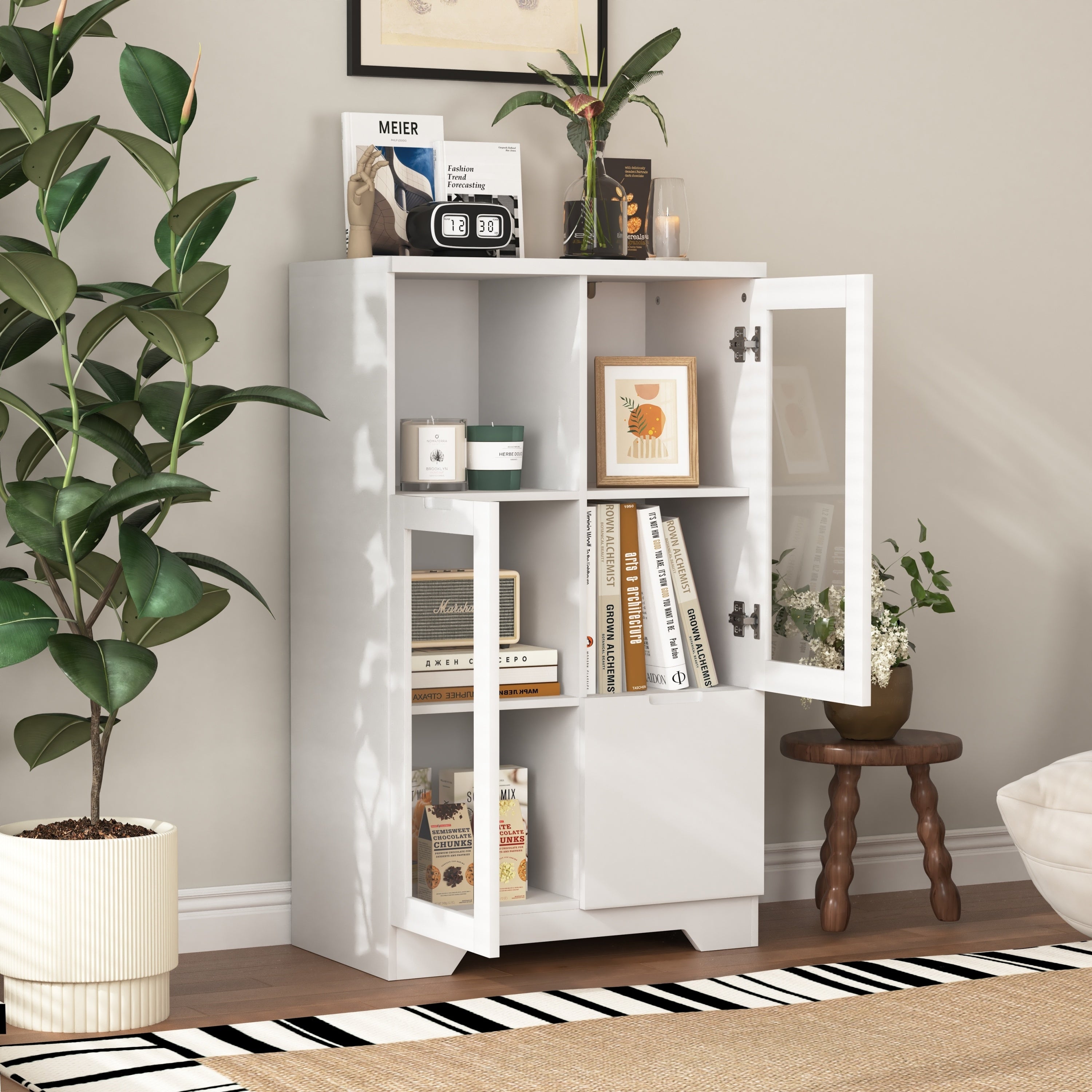 Modern MDF Painted Cabinet with Glass Doors and Drawer, White, for Bedroom and Living Room - Grand Goldman Shop