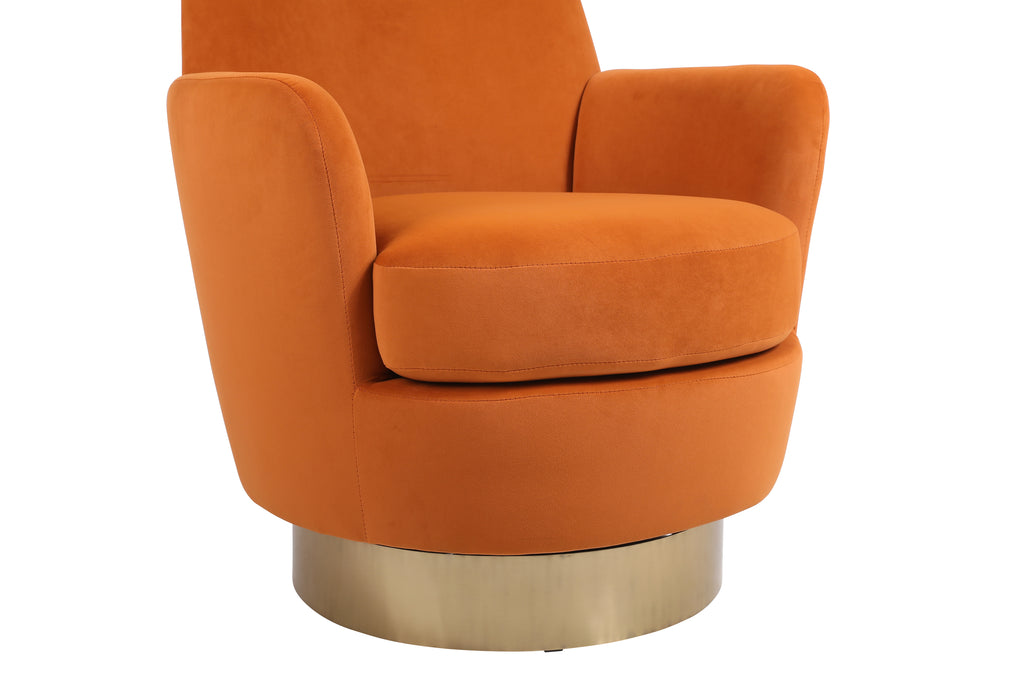Velvet Swivel Barrel Chair, Swivel Accent Chairs Armchair for Living Room, Reading Chairs for Bedroom Comfy, Round Barrel Chairs with Gold Stainless Steel Base (Orange) - Grand Goldman Shop