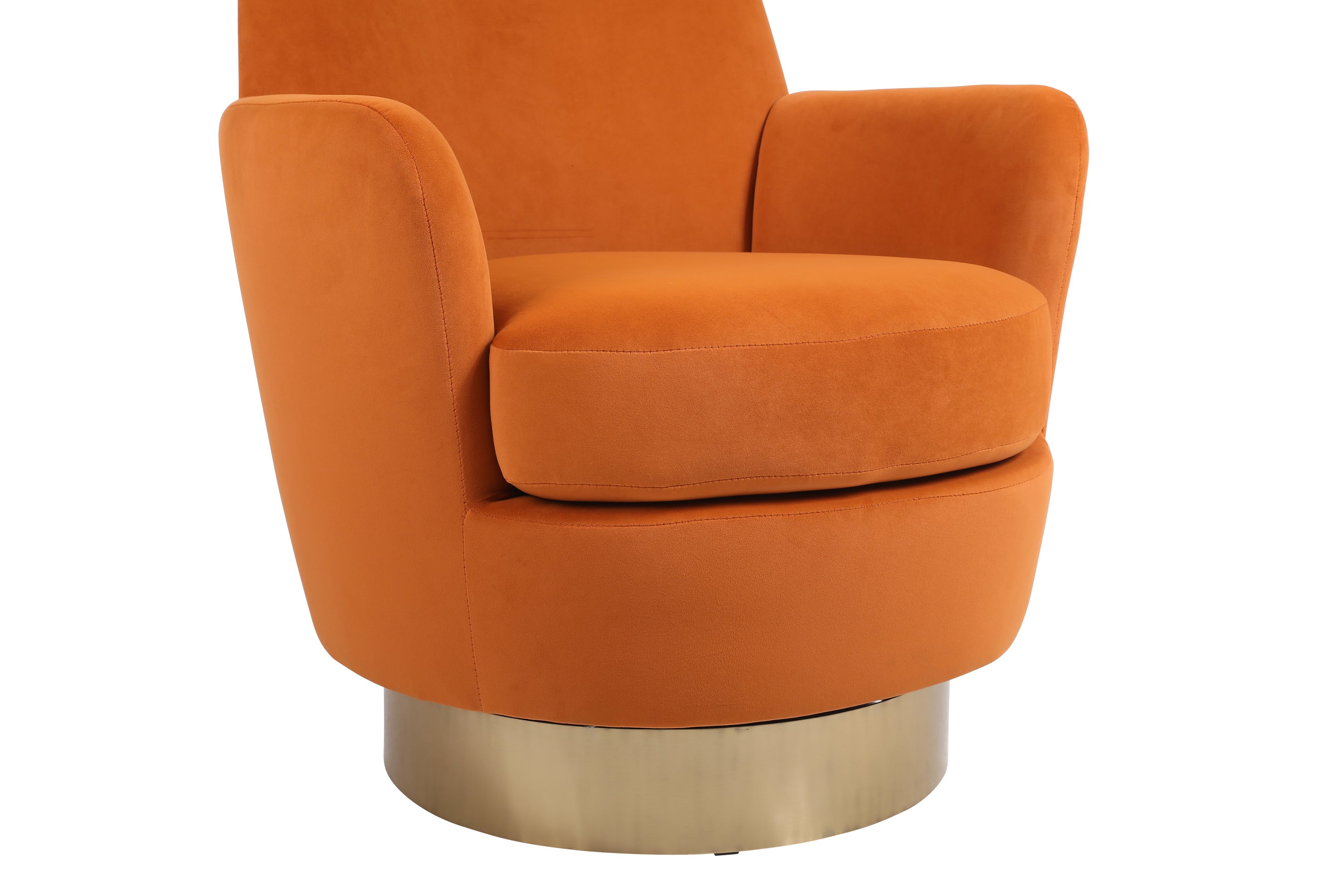 Velvet Swivel Barrel Chair, Swivel Accent Chairs Armchair for Living Room, Reading Chairs for Bedroom Comfy, Round Barrel Chairs with Gold Stainless Steel Base (Orange) - Grand Goldman Shop