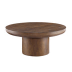 35.98inch Round Coffee Table with Cylindrical Leg,Wood Veneer Tabletop Table,Rounded Sofa Side Table for living Room Office,Brown - Grand Goldman Shop